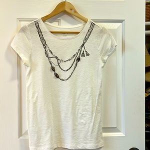 Loft, white embellished T-shirt, small